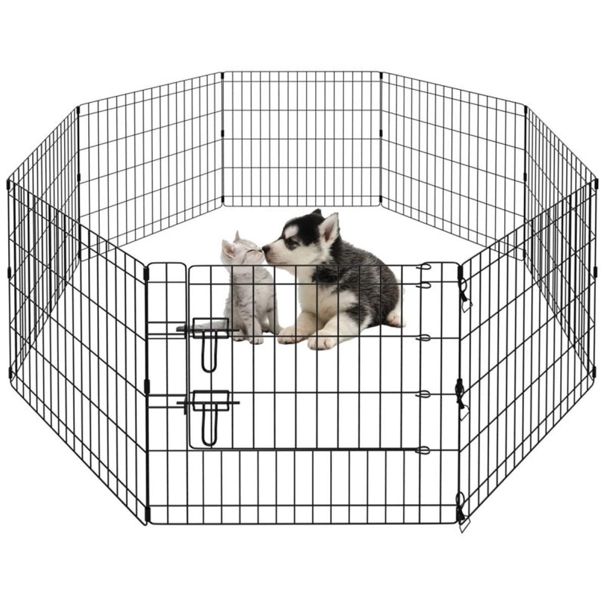 Ceruzo Parc à chiots - pliable - avec porte - 8 panneaux 60×60 cm - 480 cm de circonférence