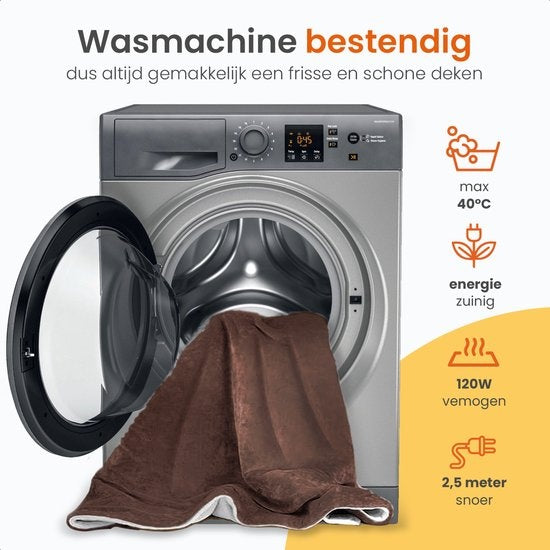 Goliving Plaid polaire électrique - Couverture chauffante - Couverture polaire chauffante - Couverture électrique - 3 niveaux de chaleur - Lavable en machine - 120 Watts - Cordon de 2,5 mètres - Flanelle Sherpa - 160 x 120 cm - Marron