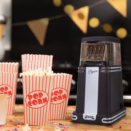 Gadgy Popcorn Machine Retro - Noir - Machine à popcorn à air chaud - 26.5 x 14 CM - Funcooking for Party & Kids