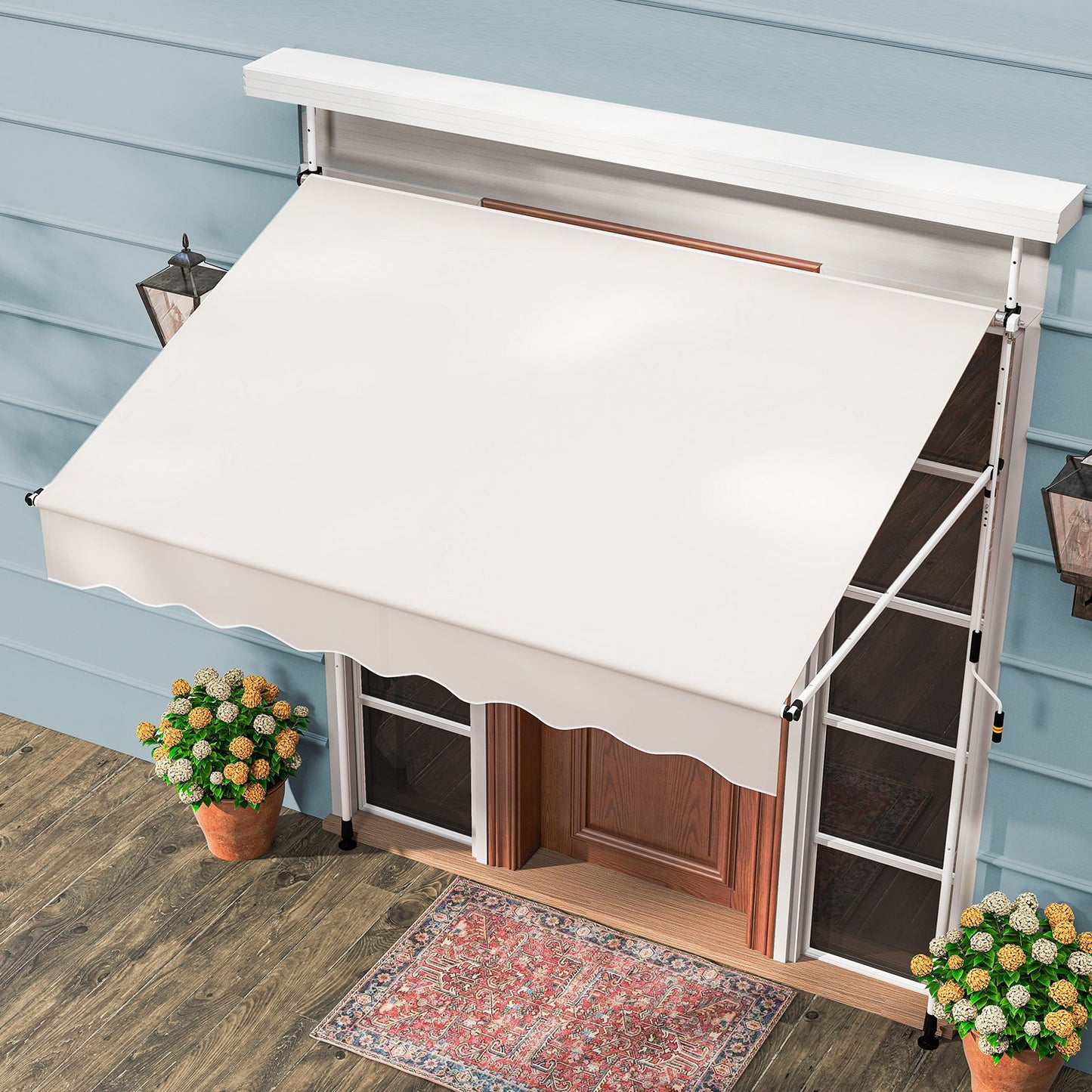 Parasol côtier 200 cm blanc - Parasol de balcon sans perçage, réglable en hauteur et résistant aux UV avec commande manuelle