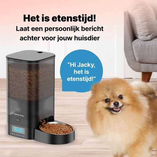 Jake and Jacky Automatic Feeder Cat and Dog - 5 Litres - Incl. Stainless Steel Feeder & Slowfeeder - Feeding Dispenser & Anti-Snatching Bowl - Feeder for Cats & Dogs - Black