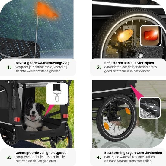 tectake® - Hondenkar WoofRider fietskar - zwart - inklapbaar - tot 40 kg - hondenbuggy hondenwagen