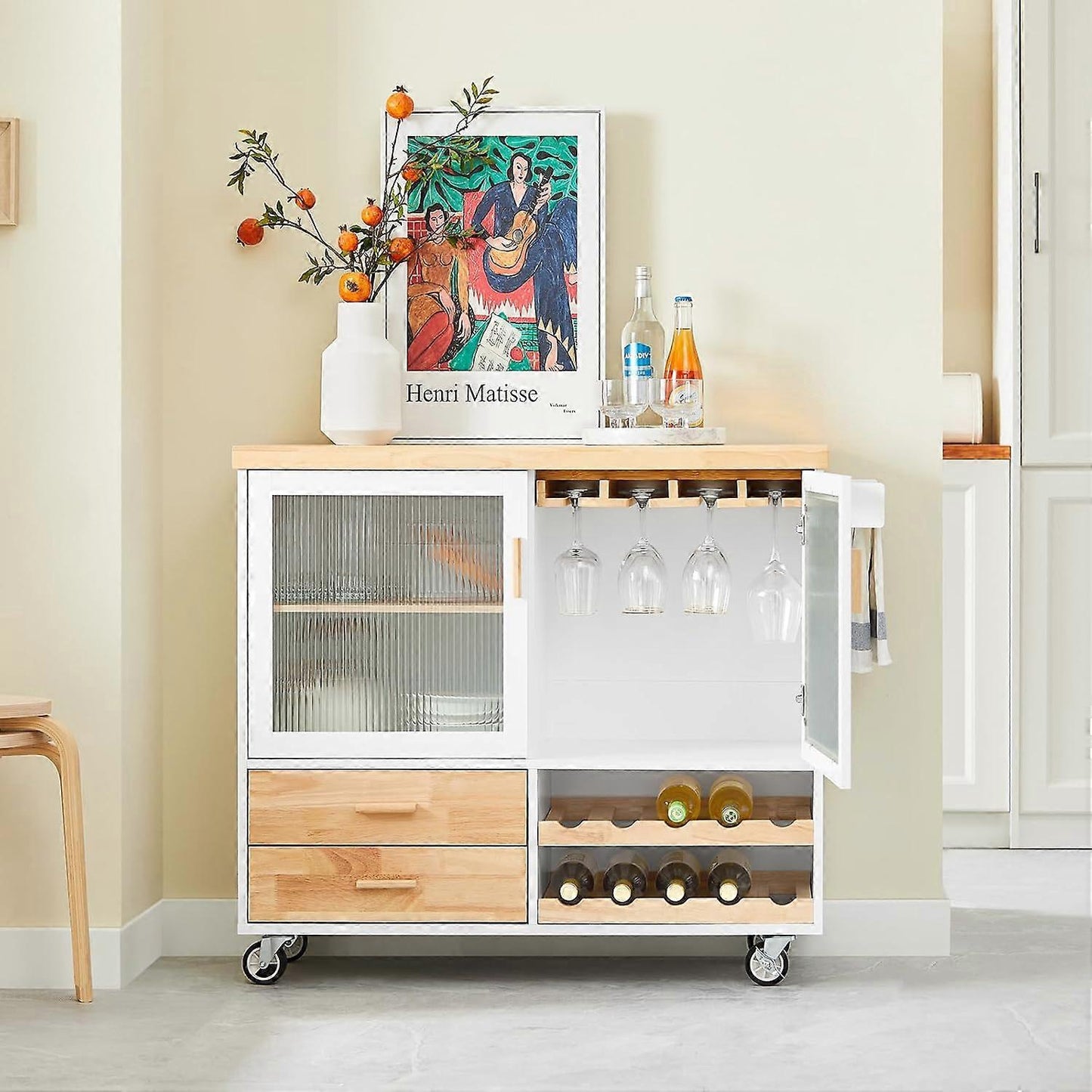 SoBuy Meuble de cuisine - 2 tiroirs et 2 portes - 117 x 40 x 91 cm - Blanc