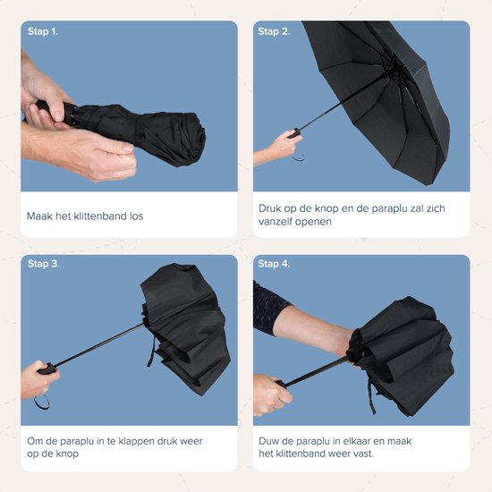 TRVLMORE Parapluie automatique Storm - jusqu'à 100km p/h - Ø 107 cm - Noir