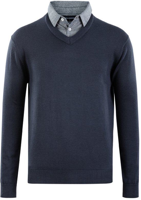 Pull-over à col chemise Milanoro pour hommes - Gris clair - Taille XXL - Coupe élégante