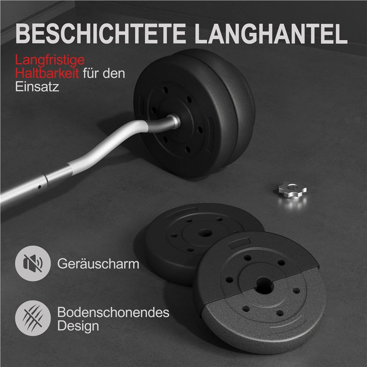 Yaheetech EZ-curl Dumbbell Set 30 kg - équipé d'une barre de curl chromée et de 6 disques de poids en béton et de verrous - pour la musculation et le développement musculaire - métal noir, plastique et béton - 120 x 26 x 26 cm