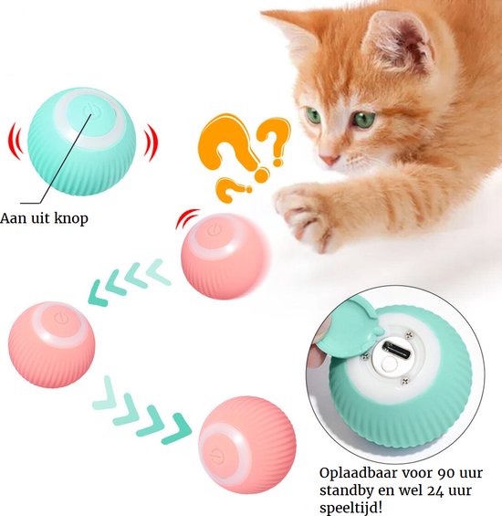 Otiume Jouet pour chat intelligent - balle roulante interactive pour chats - jouets pour chats - rechargeable par USB - Rose
