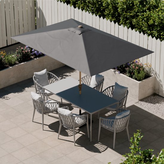LifeGoods Parasol - Jardin - 270x180cm - 30° inclinable - Imperméable - UPF50+ - Revêtement en bois - Gris foncé