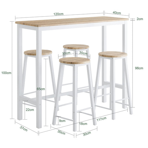 SoBuy - Table de bar avec 4 tabourets - OGT22-WN -Max. 150 kg - 120 x 40 x 100 cm - Blanc