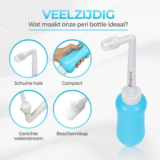 PurelyGoods® Peri Bottle - Bidet portable - Douche vaginale - Périnée - Grossesse - Bouteille de rinçage post-partum - 450ML - Bleu