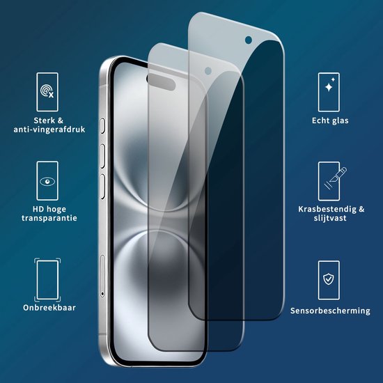 Podec 2x Protecteur d'écran intimité pour iPhone 16 Pro / 17 Pro - Verre de protection trempé - Transparent et résistant aux rayures - Protecteur d'écran en verre trempé