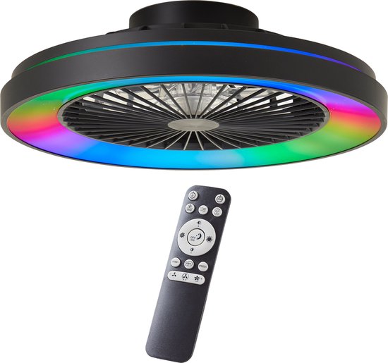 Brilliant Mazzaro - Ventilateur de plafond - LED 40W - 3000K-6500K - Dimmable - Noir