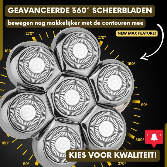 Rasoir 6-en-1 pour hommes + tête de rasage supplémentaire - tondeuse - sansbeauté® SkullSharp MAX - rasoir électrique pour le visage et la tête - rasage - rasage de la tête - humide et sec - électrique