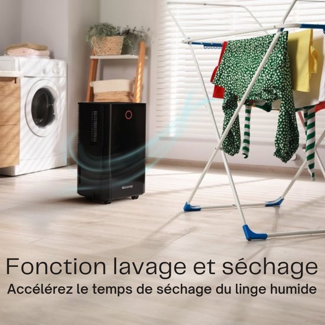 Déshumidificateur Auronic - Série compacte - 12L par jour - Fonction Lavage-Séchage - Chambre à coucher, Salle de bain et Salon - Élimination de l'humidité pour la maison - Noir