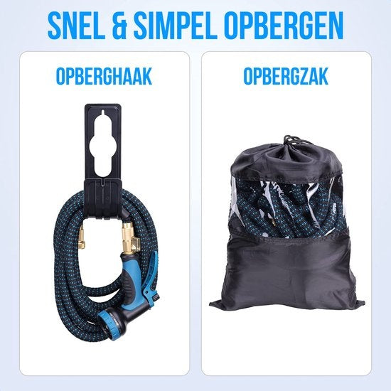 Strex Flexible Garden Hose 30M with Sprinkler Head - Extendable - Including Couplings, Suspension Hook & Storage Bag