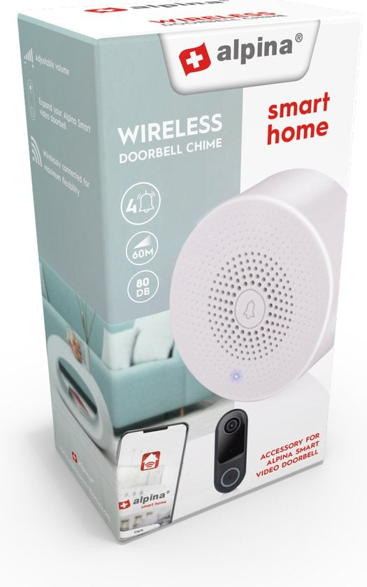 alpina Gong - Carillon - pour sonnette vidéo 26468 from alpina smart home - Sans fil - Portée de 60 mètres - Volume réglable - 4 sons