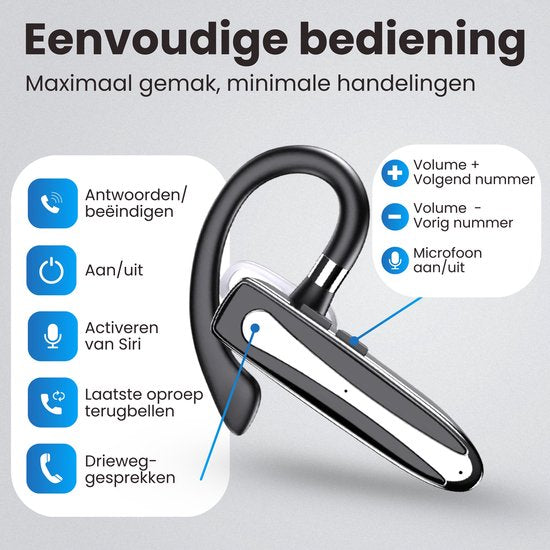 Otiume Wireless Headset PRO - Noise Canceling - Including Charging Case - Bluetooth 5.3 - Bluetooth Headset - Hands-free Calling Car - Earphones Wireless with Microphone