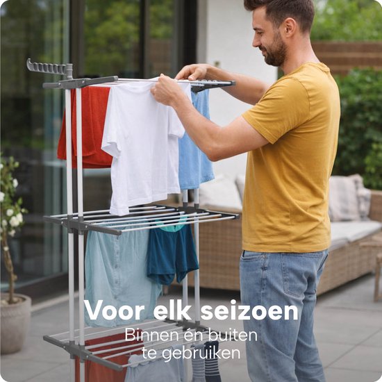 Séchoir à linge pliable avec roulettes - 6 étagères - Inoxydable - Utilisation à l'intérieur et à l'extérieur – Peu encombrant – Séchoir à linge XXL - BREND BR-2250