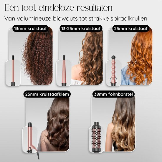 Sansbeauté® 5 in 1 Thermal Brush - Heat Brush - Thermal Brush 38mm with Attachments - Curling Brush - Blow-dry Brush Short Hair - Hair Curler - Hair Brush - Thermal Brush - Multistyler - Hairstyler - Volume and Curls