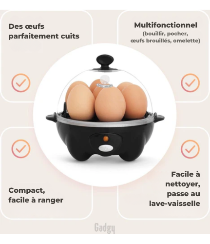 Cuiseur à oeuf - Gadgy - Chauffe oeuf - 7 œufs - Ensemble de 3 pièces - Cuiseur oeuf, légumes, et plus - Verre doseur inclus