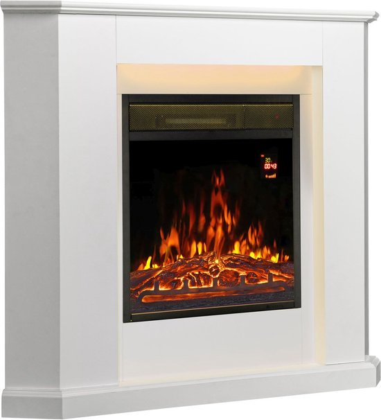 Chauffage électrique - Forme d'angle - 2000 watts - Blanc - Effet de feu