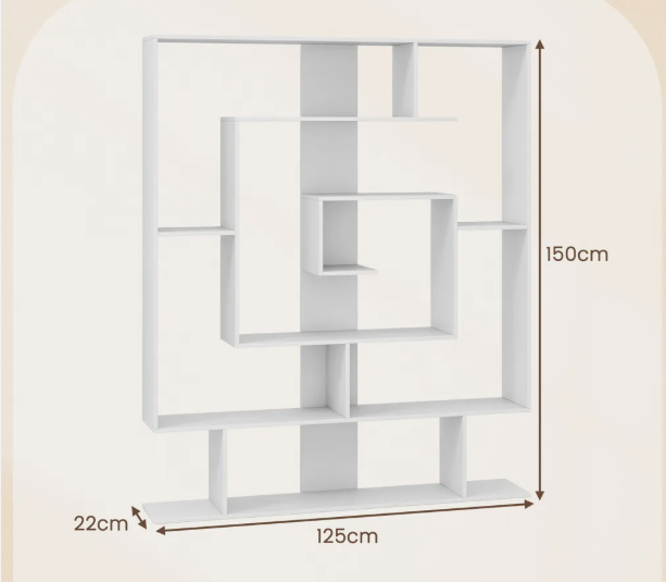 Coast Stylish 7-Layer Bookcase 125 x 22 x 150 cm - White with Geometric Design and Anti-Tilt Protection (Bibliothèque élégante à 7 niveaux 125 x 22 x 150 cm - Blanc avec design géométrique et protection anti-basculement)