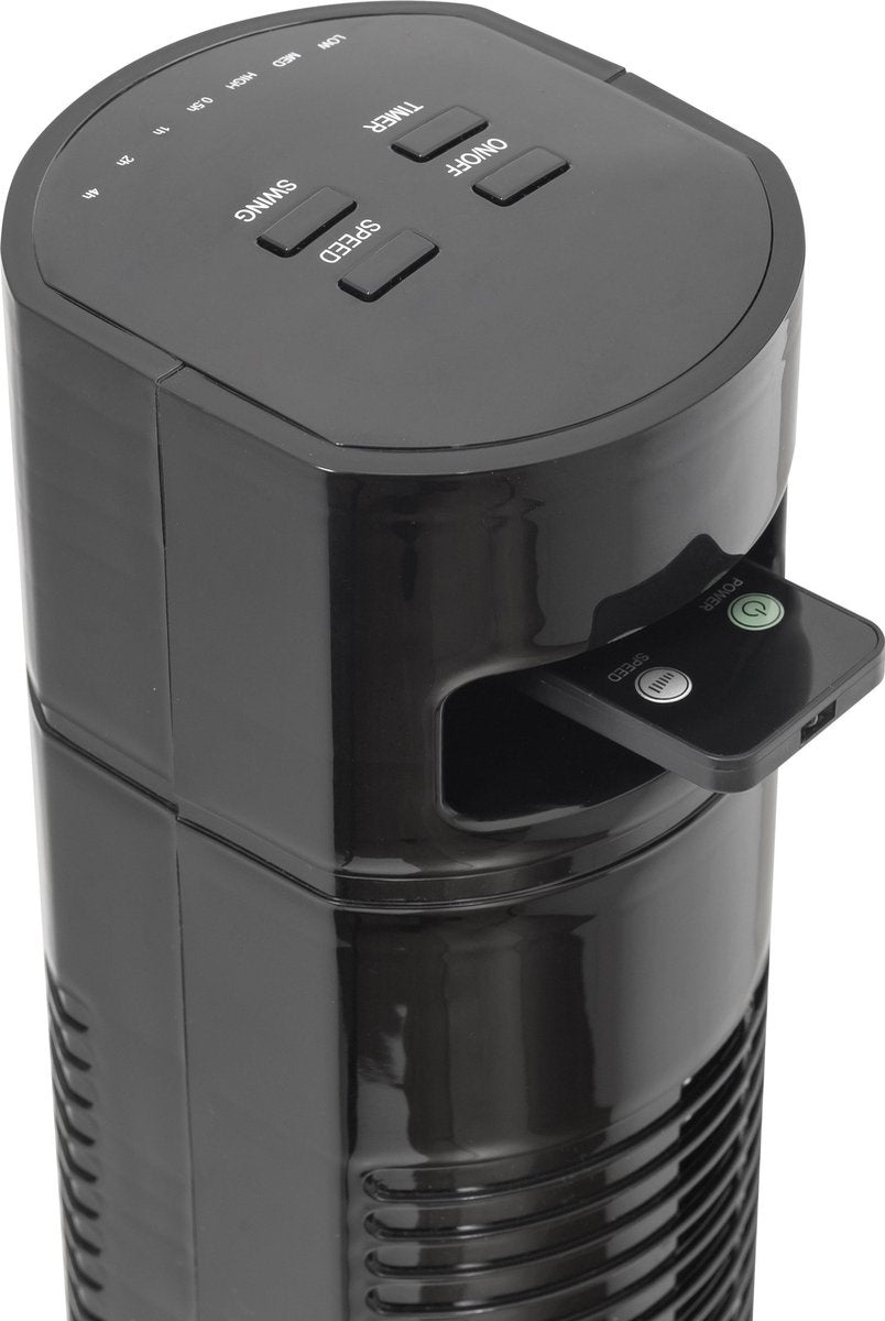 Bestron Torenventilator met aftstandsbediening, Ventilator met 3 snelheidsstanden & 75° graden draaifunctie, incl. Timer, hoogte: 78 cm, 35W, AFT770ZRC, kleur: zwart