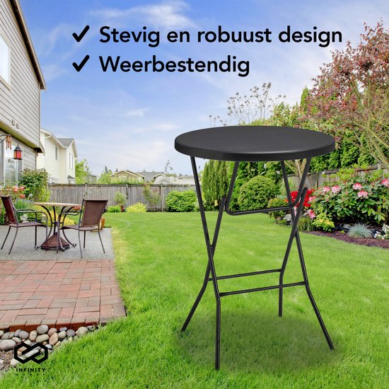 Infinity Goods Sturdy Black Stand Table - Table de fête - Robuste et résistante aux intempéries - Pliable - 80cm x 110cm - Fête - 1 pièce - Noir
