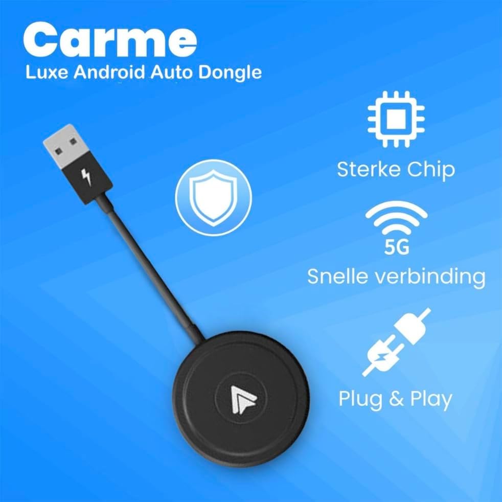 CarMe Luxury Android Auto Dongle - Wireless Android Car - USB-A & USB-C - Connexion 5GHz - Connexion automatique - Design compact - Noir