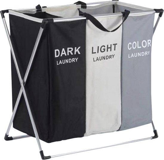 BRASQ Panier à linge pliable 3 compartiments - Trieur de linge 65x39x60 cm - Boîte à linge Multi colour - 118 Liter - Panier