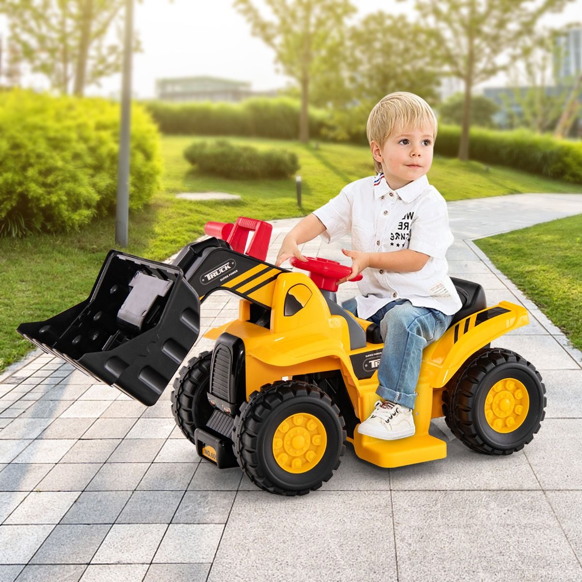 Coast Toy Excavator Électrique - Max. 25 kg - 84 x 35 x 43 cm - Jaune