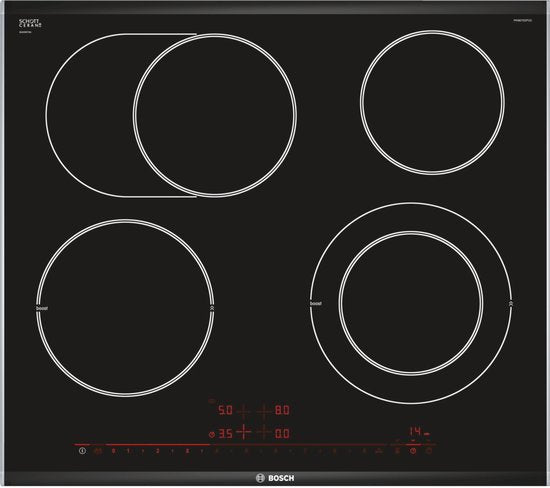 Plaque de cuisson Bosch Série 8 PKN675DP1D, noire, en acier inoxydable, encastrable, vitrocéramique, 4 zones