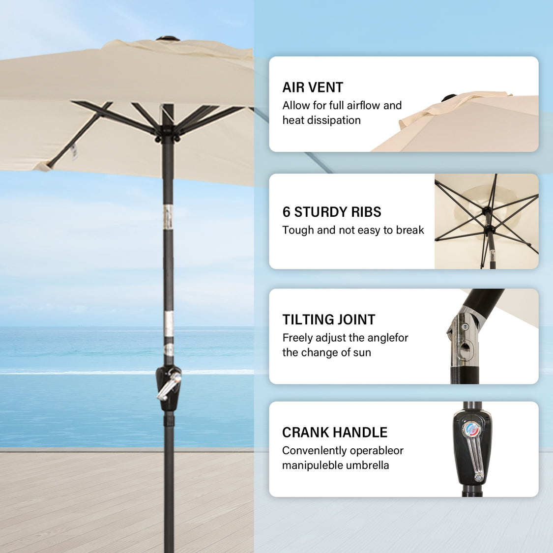 Angel Living Parasol - 200 x 300 cm - Inclinable - Rectangulaire - Beige