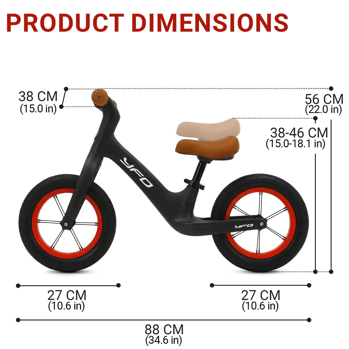 Vélo sans pédales Neuleb KB003 - Noir - De 3 à 6 ans - Selle réglable - Pneus anti-crevaison - Avec béquille - Léger