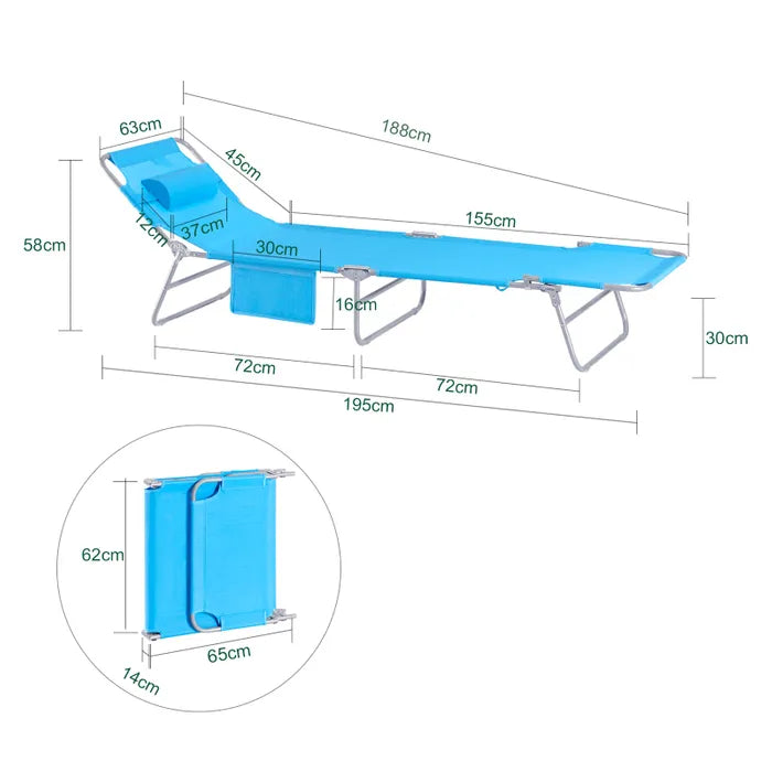 SoBuy Chaises longues - OGS35-B - Lot de 2 - Réglable - 195x62x29cm - Bleu