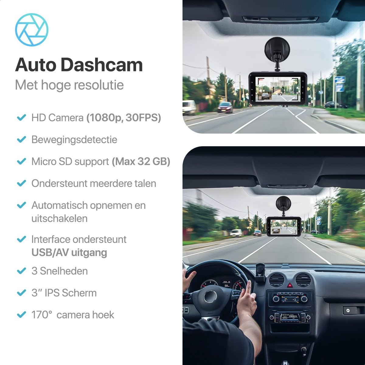 Qumax Dashcam pour voiture - Full HD - Mode parking avec capteur G intégré - Ecran IPS - Objectif grand angle 170° - Vision nocturne