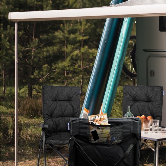 TRVLMORE Chaise de camping - Sac de transport inclus - Duo Pack - Capacité de charge de 150 kg - Chaise de camping - Compartiment de rangement - Chaise pliante - Noir