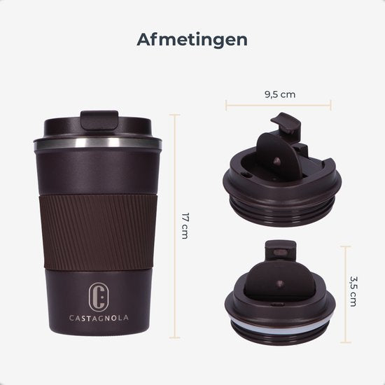 Castagnola Thermos Cup - Coffee Mug To Go - Travel Mug for Coffee and Tea - Tea Mug - 380 ML - stainless steel - Brown