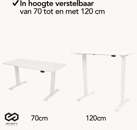 Infinity Goods Zit Sta Bureau - Elektrisch Verstelbaar In Hoogte - 120 x 60 CM - Wit