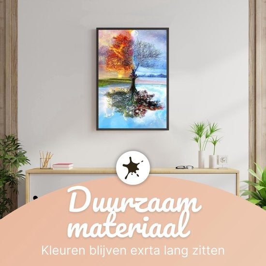 Rubye® Painting On Number Adults - Four Seasons - With Canvasing Canvas, Easel and Brushes - 40x50cm