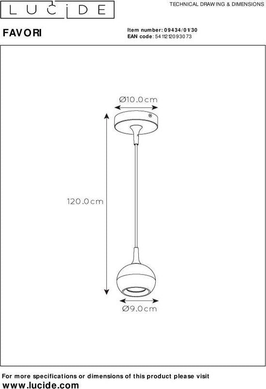 Lucide FAVORI - Suspension - Ø 9 cm - 1xGU10 - Noir