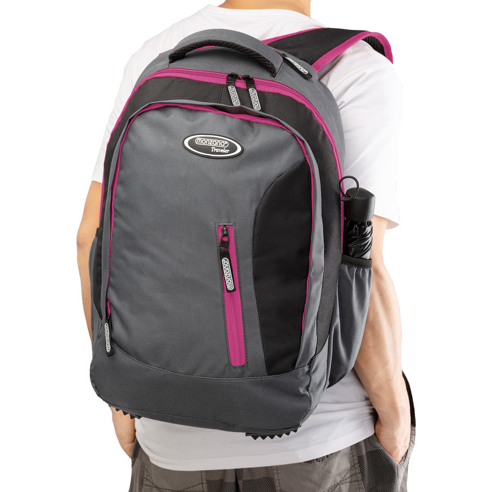 Rugzak voor Laptop 34L met USB-poort en 15,6" Laptopvak– Grijs / Roze