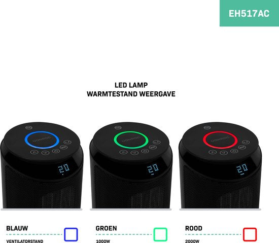 VONROC Radiateur électrique - radiateur soufflant - 1000W/2000W - céramique - 3 réglages - fonction swing - affichage LED - thermostat et minuterie - 20m2