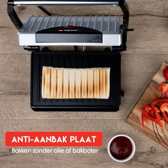alpina Contact grill - Appareil à toasts - Revêtement antiadhésif - 700W - inox/noir