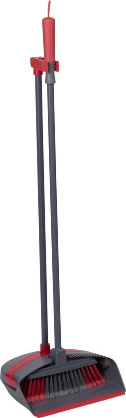 Pelle et brosse Dirt Devil avec long manche - Ensemble pelle et brosse - Dents de nettoyage - Poignée souple - Gris / Rouge