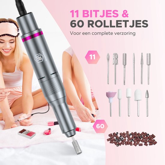 Beeperfect® Lime à ongles électrique avancée - Moulin à ongles - Ensemble de manucure et pédicure - 35 000 tr/min - 26 embouts et 66 rouleaux de ponçage