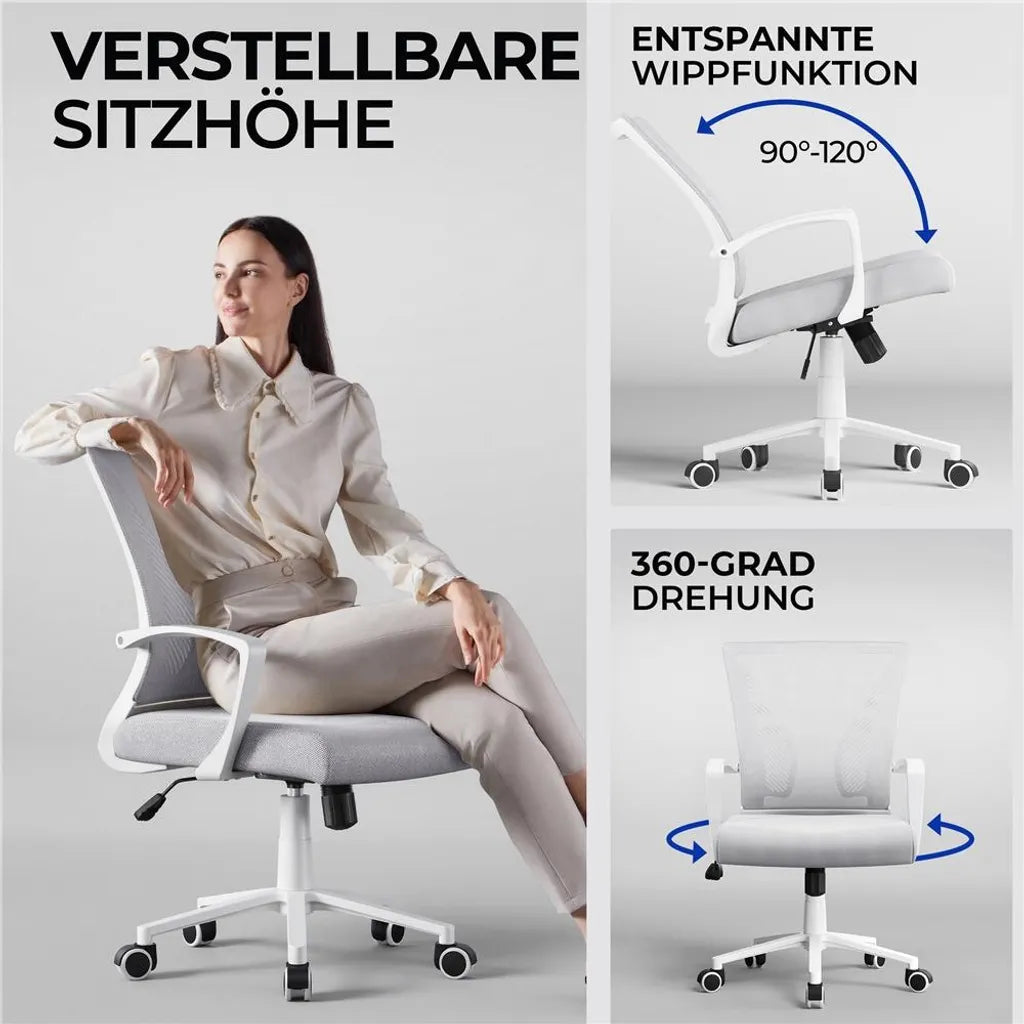 Chaise de bureau ergonomique Yaheetech, réglable, en maille, gris clair