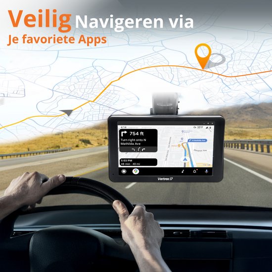 Vertrex Smart Car Display - Écran compatible avec Carplay et Android Auto - Car Play - Sans fil - 7 pouces - Écran tactile - Noir