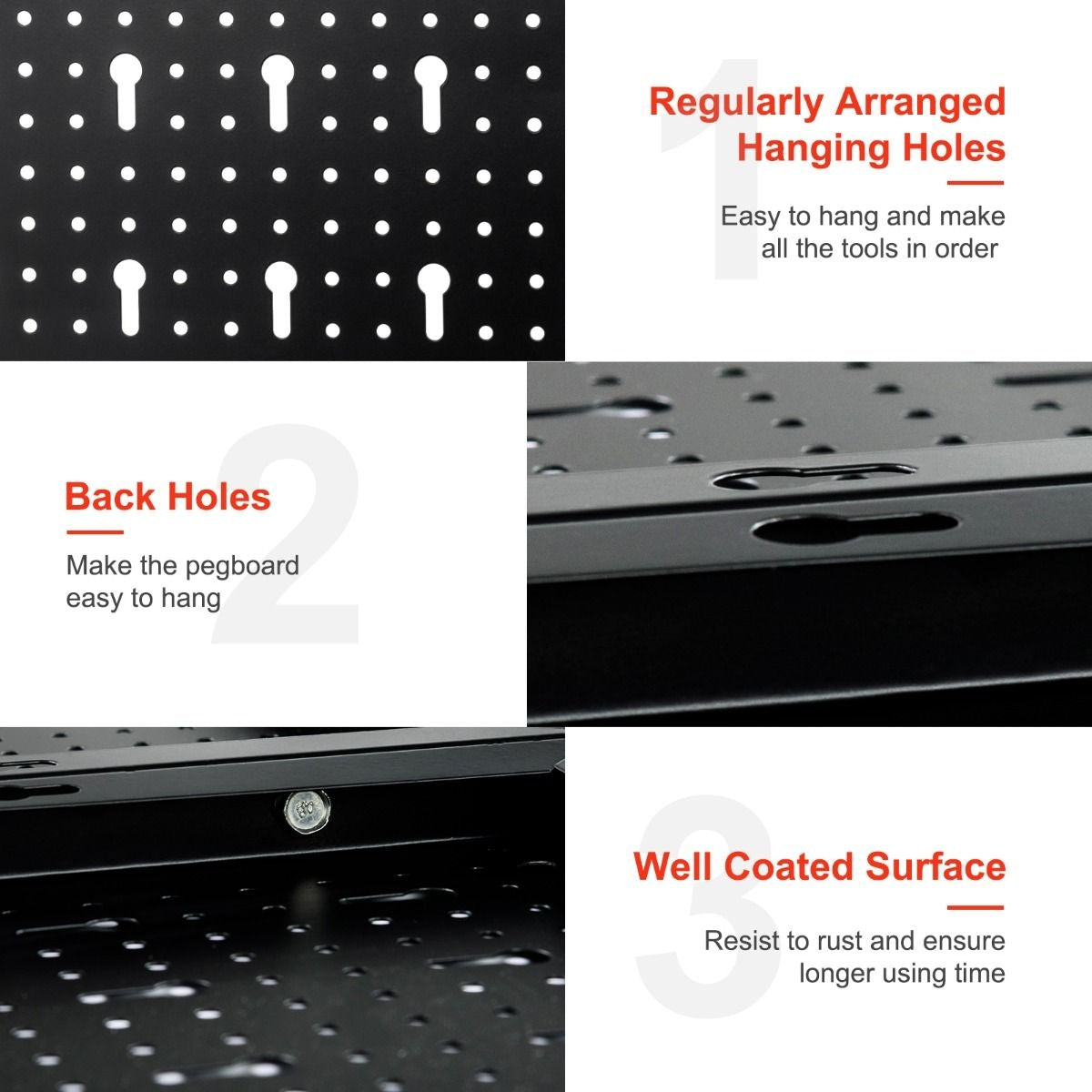 Pegboard Wall Organizer Metal Pegboard Tools Storage Kit with 3 Pegboards & 25 Hanging Accessories Black+Red