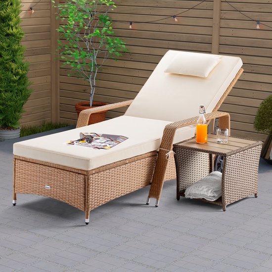 Table d'appoint Casaria Polyrattan - Plateau en WPC 45x45x40cm - Beige